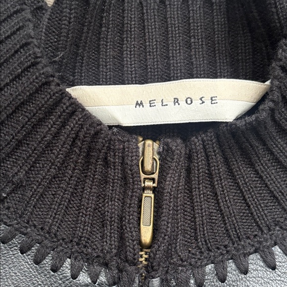 Melrose | Black Genuine Leather Front Zip Knit-Sleeve Jacket Full Moto Medium - Picture 5 of 14